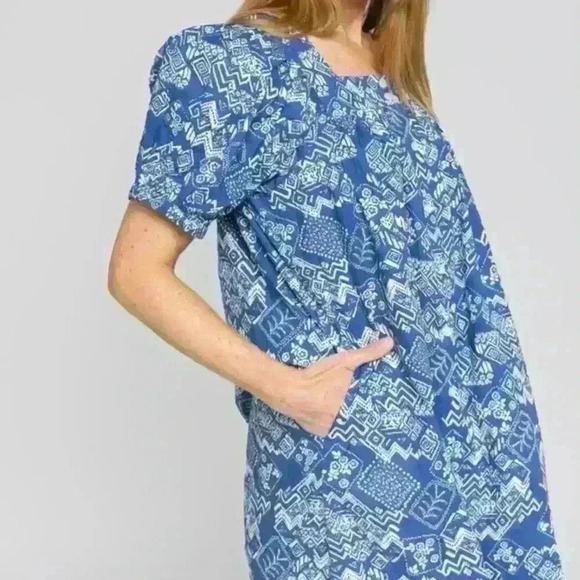 Modafleur Everette Dress Size Medium Puff Sleeves Geometric Floral Mini $160 - Picture 3 of 13